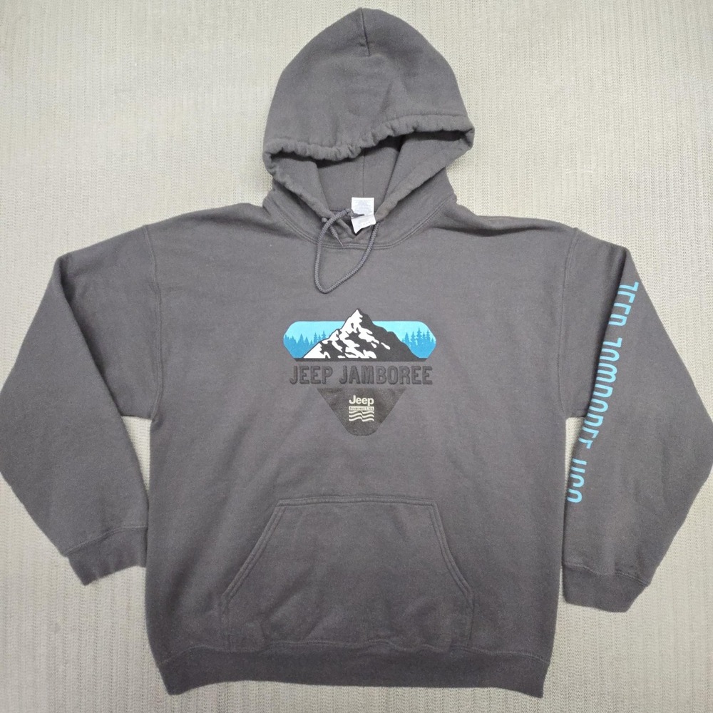 Jeep Jamboree Hoodie Mens Large Gray Gildan Heavy Blend Graphic Fleece Pullover